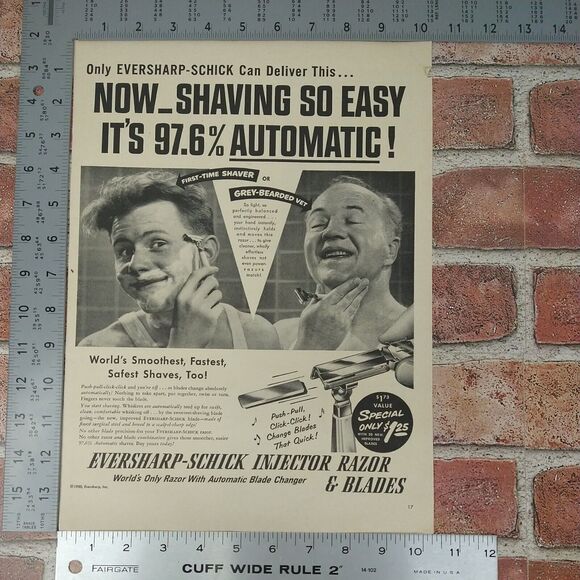 1950 Smiling Happy Men Shaving‎ with Schick Razors - Original Vtg PRINT AD - Picture 3 of 11